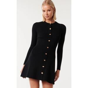 Forever New Jolie Button Through Mini Knit Dress Black Preppy Women's 6 New